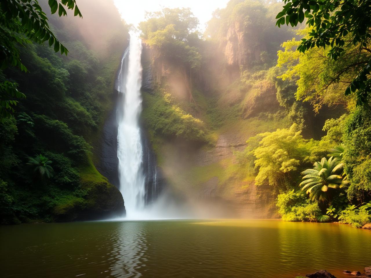 Materuni waterfall falling into a rainforest pool near Moshi, Tanzania