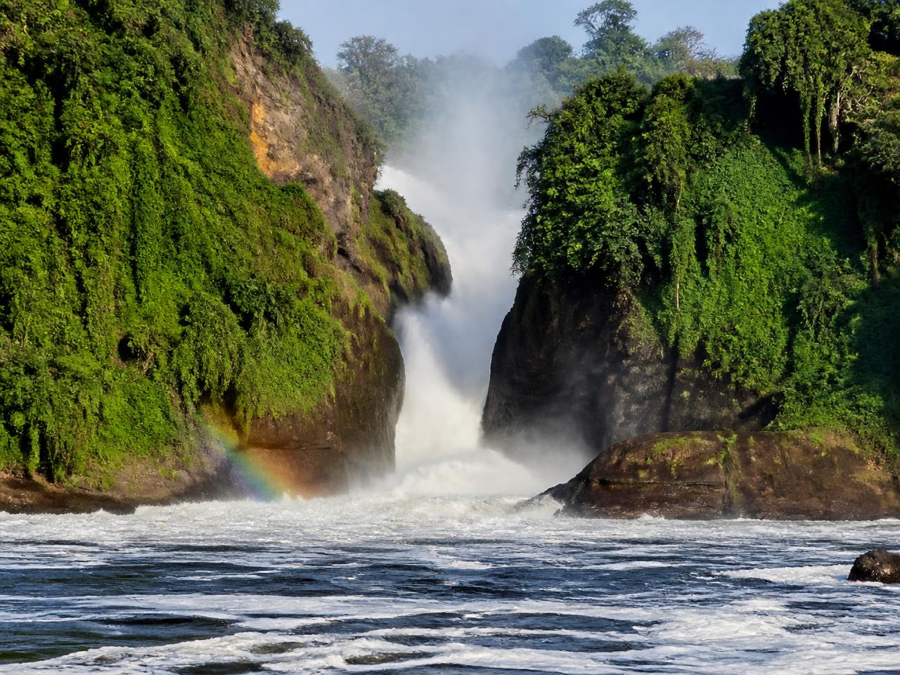 The Nile forcing through the narrow gorge of Murchison Falls, Uganda